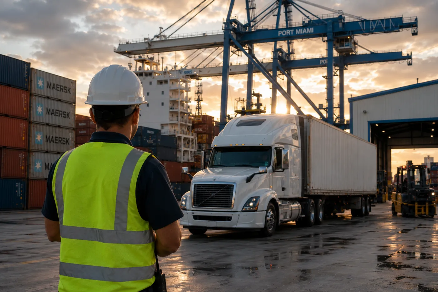 OnTrak Transport container trucking team at a Florida seaport terminal