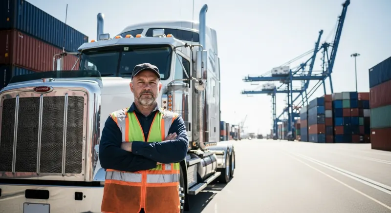 Professional truck driver at a port